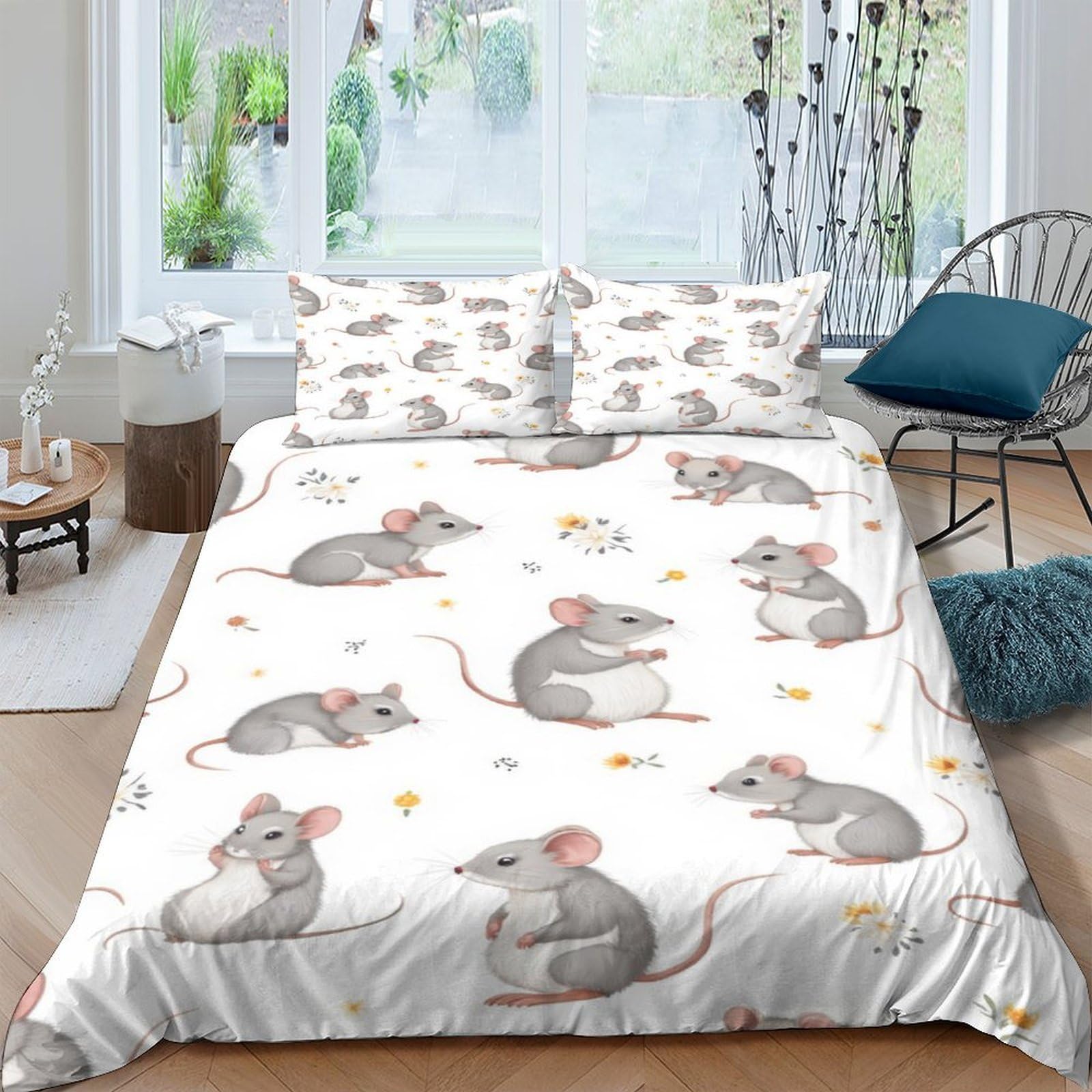 GPLZQXKJNH 3D Printed Cartoon Mouse Duvet Cover Microfiber Soft Breathable Cheese Bedding Set with 2 Pillowcases for Bedroom Decor Single（135x200cm）