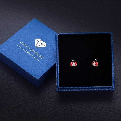 Miniatura 6 de Ladybug Studs Earrings, 925 Sterling Silver Hypoallergenic for Sentitive Ears Miraculous Beetle Earring Jewelry Mother Day for Women Girlfriend with