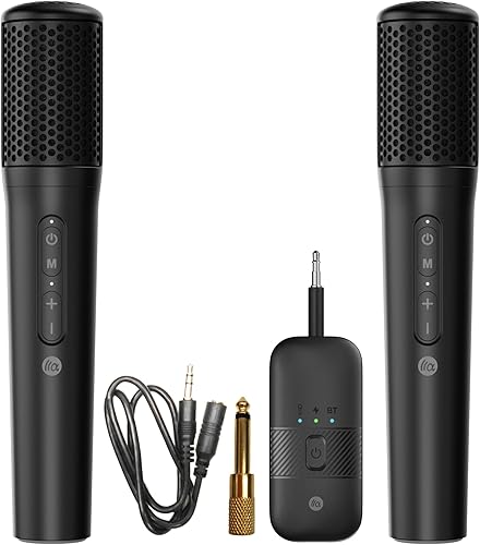 Sistema de micrófonos inalámbricos, micrófono de mano dual con receptor recargable, para karaoke, discurso, boda, iglesia, sistema de PA, eventos al