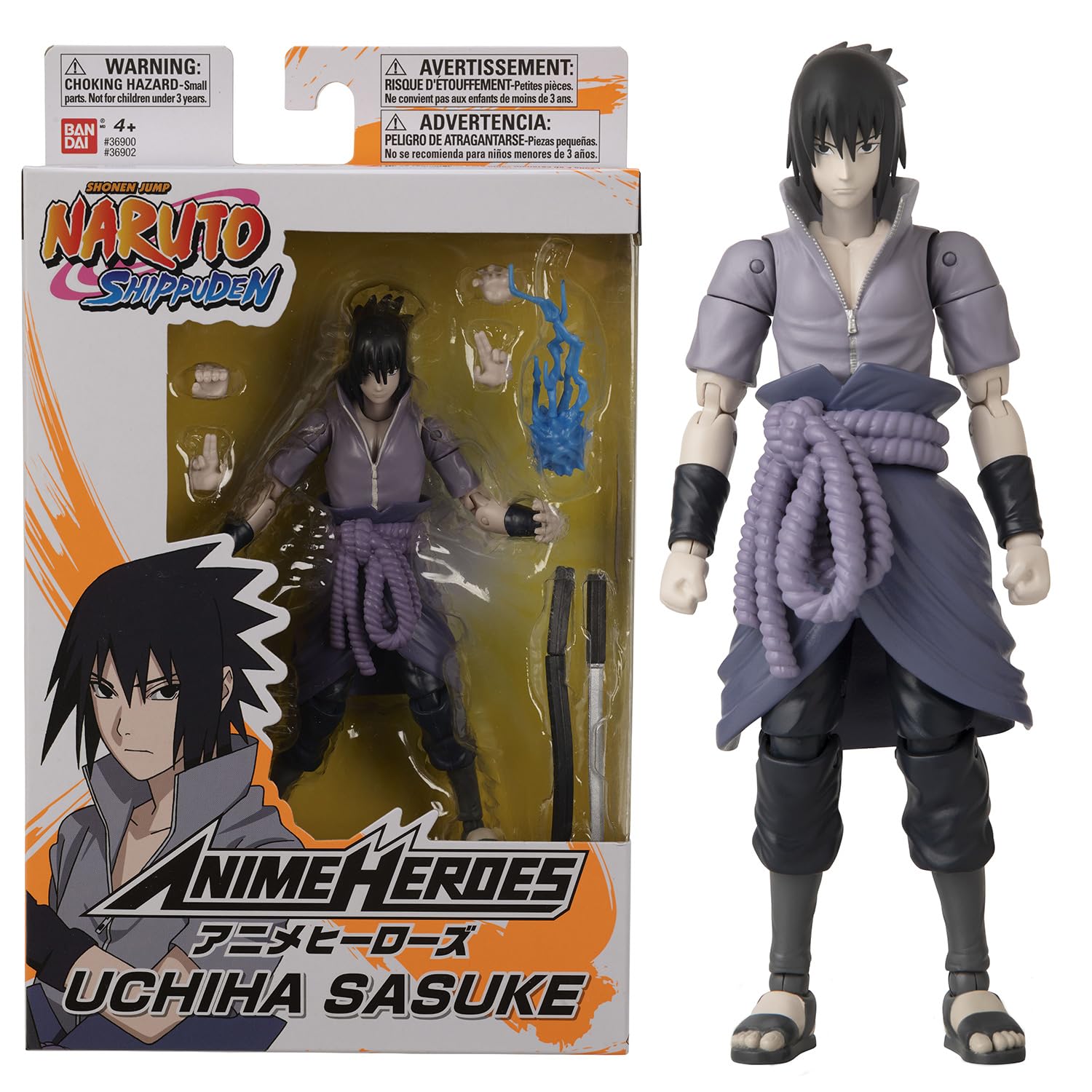Bandai - Anime Heroes - Figurine Sasuke Uchiwa - Naruto Shippuden - Figurine d'action Anime Heroes 17 cm - Licence Officielle Manga Naruto - Figurine Sasuke articulée - Jouet Enfant 4 ans et + - 36902