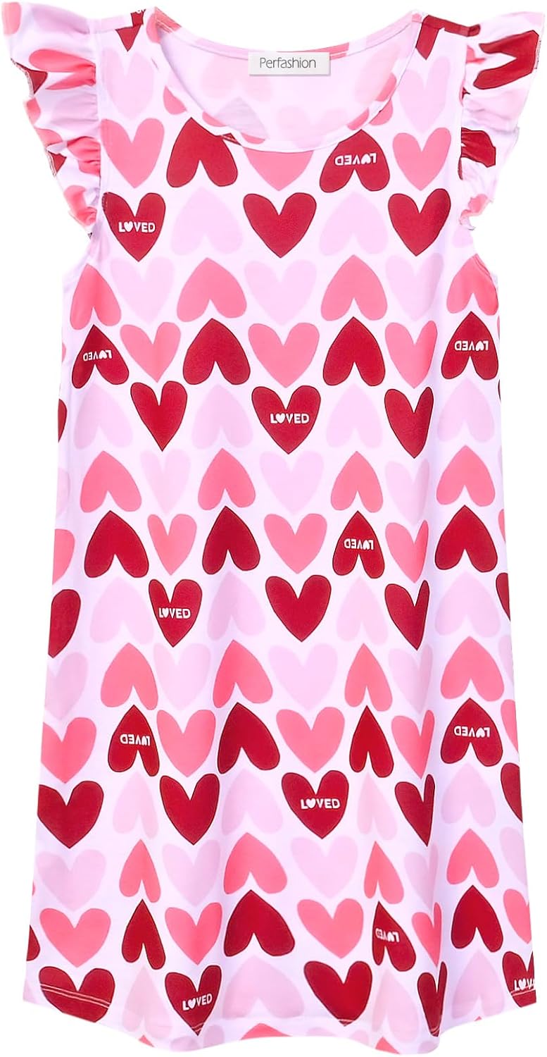 Perfashion Girls Nightgowns Soft Sleepwear Nightdress Flutter Sleeve Kitten/Rabbit Pajamas 4-13 Years