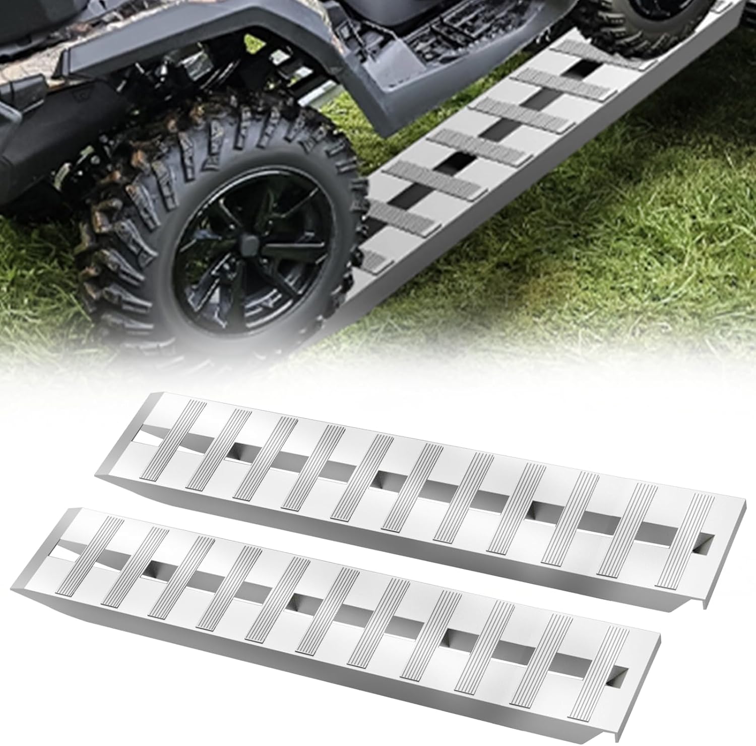 2 Pcs Aluminum Trailer Ramps 84" x 14", 6000lbs Load Capacity Car Ramps, Non-Slip Design, Universal Car Ramp with Hook-Shaped Top, Loading Ramps for Motorcycle, Truck, Dirt Bike, ATV(Pair)