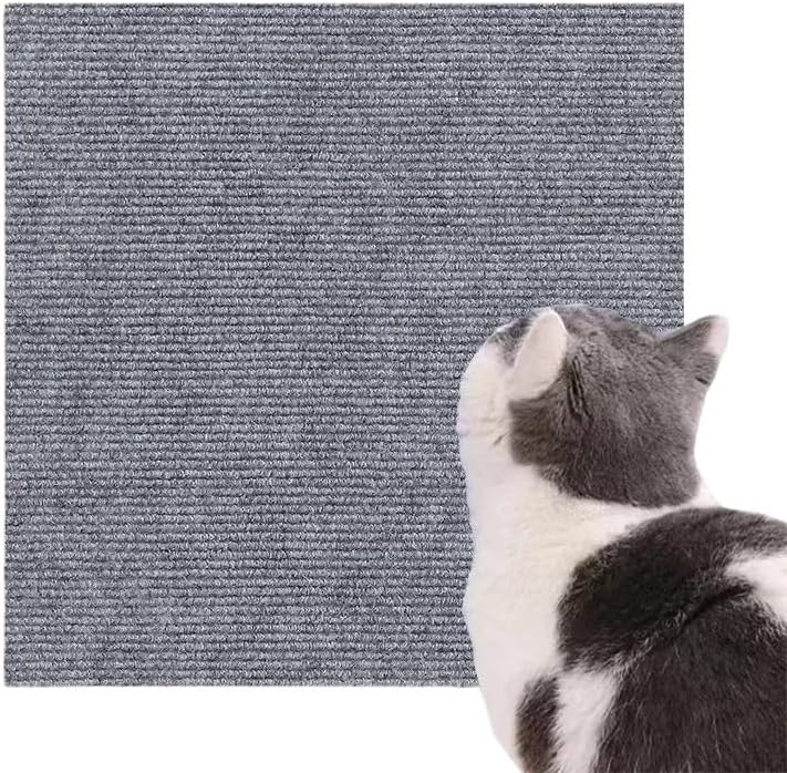 Trimmable Self-Adhesive Carpet Mats for Cats Trellis Cat Wall Furniture Steps Cat Scratching Post Cover Pet Supplies Cat Mat(Light Grey,30X30cm)