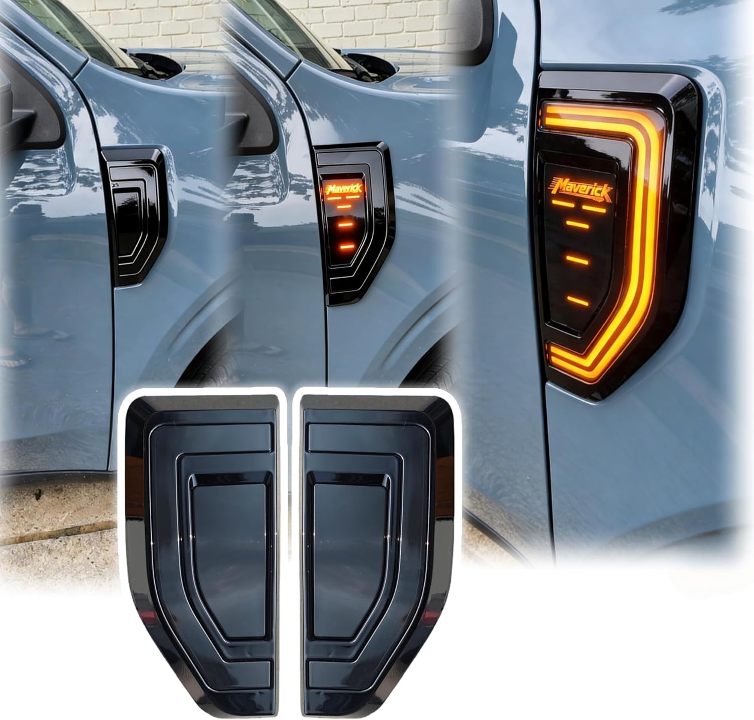LED Side Marker Lights for 2022-2025 Ford Maverick - Smoked Black DRL with Maverick Logo, Plug-and-Play Ford Maverick Accessories Add Ons (With Amber DL)