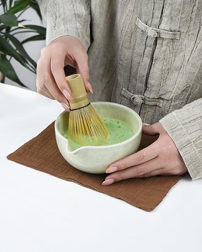 Miniatura 4 de Artcome Juego de té Matcha de alta calidad, cuenco tradicional de matcha de 20.2 onzas con boquilla de vertido, batidor de bambú, soporte para