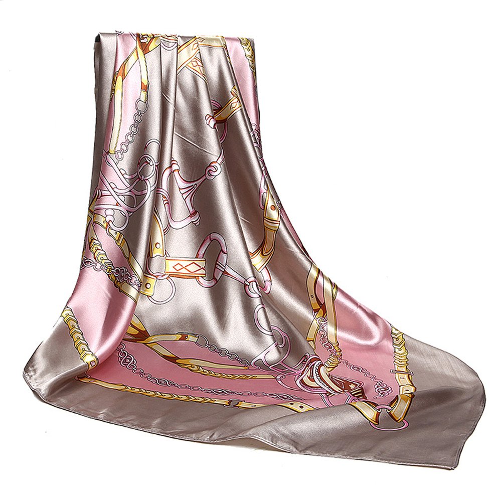 Women’s Silk Scarf Belt Pattern Large Square Satin Headscarf Headdress 35"