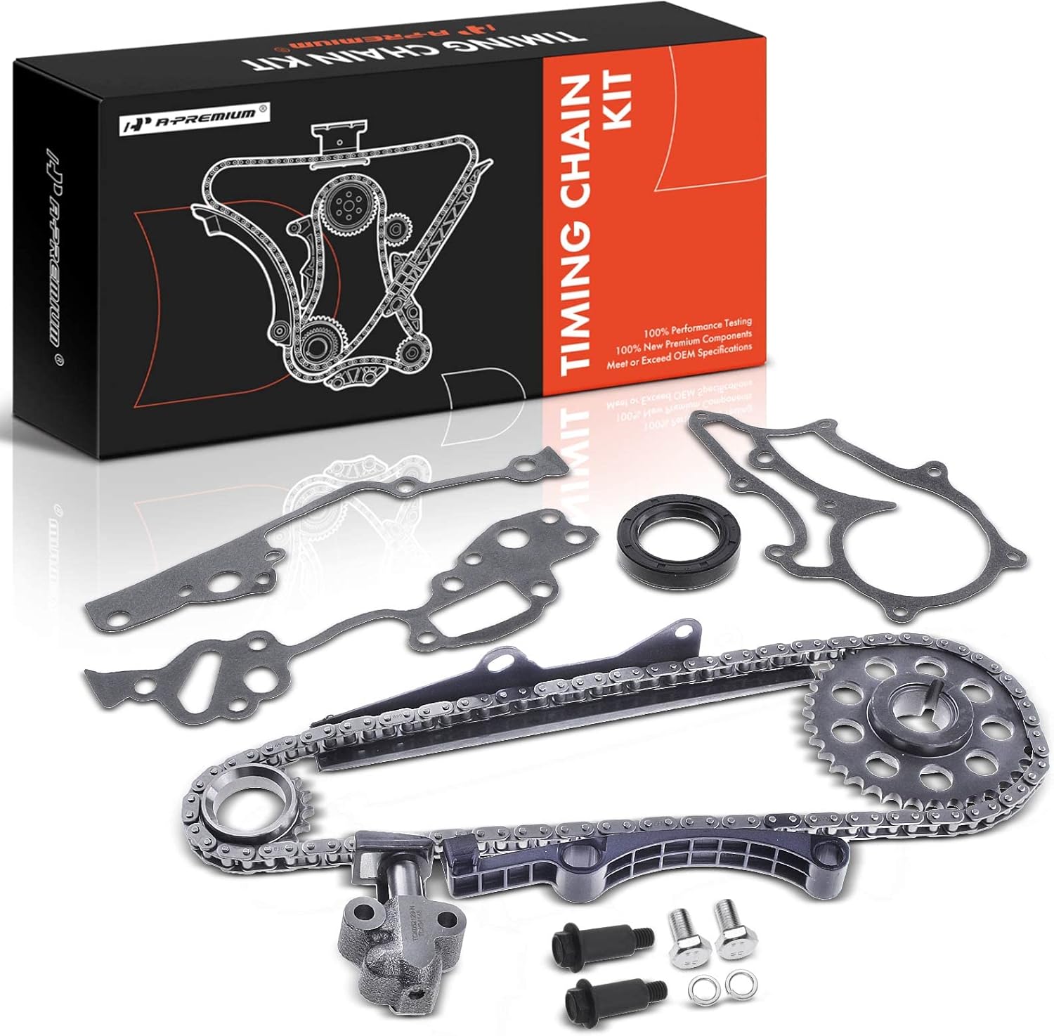 A-Premium Engine Timing Chain Kit W/Sprocket & Guide Rail [fits SOHC, L4 2.4L] Compatible with Toyota 4Runner 1985-1995, Celica 1985, Pickup 1985-1995, Replace# 1350635030, 1356235020