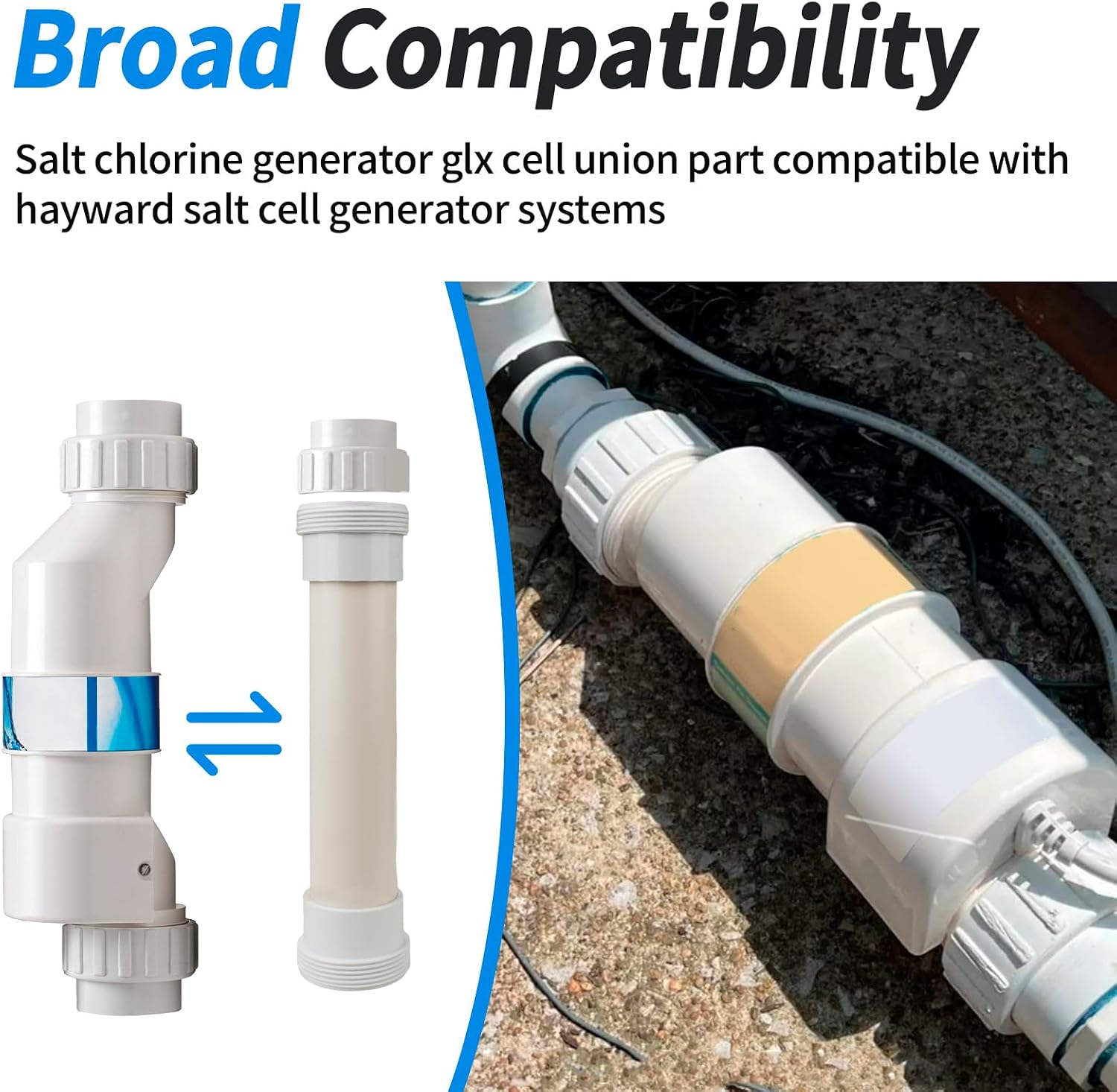 Salt Cell Bypass Pipe Kit for Hayward Turbo Cell Salt Chlorination Cell, with 2 Salt Cell Union Replacement, Bypass Dummy Cell Compatible with Hayward T-Cell Salt System, Upgrade Pool Spa Pump Parts