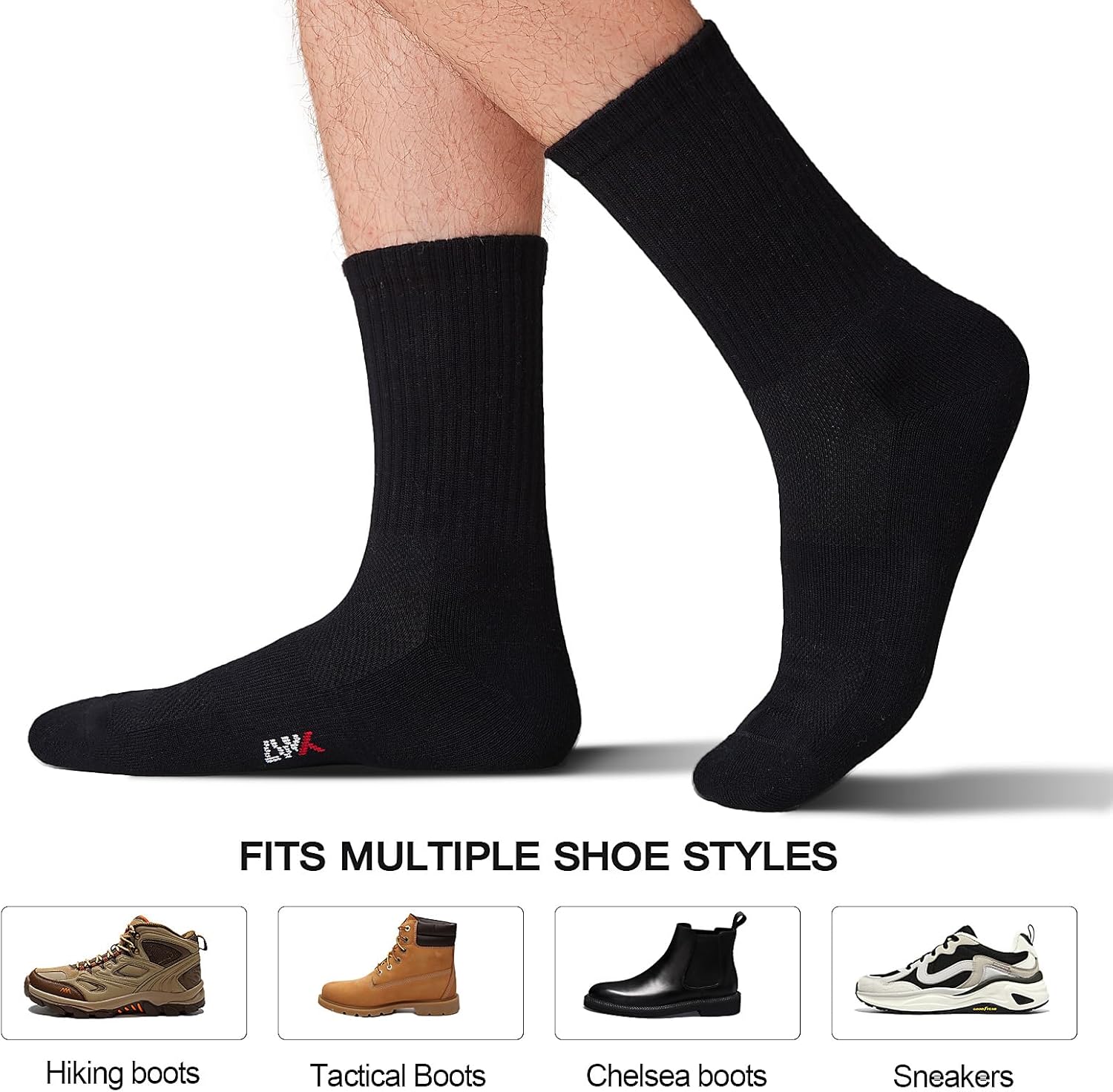 LWK Men's Bamboo Athletic Crew Socks - Long Socks for Men, Moisture Wicking Breathable Running Socks, 6 Pack Gift Box - Image 5