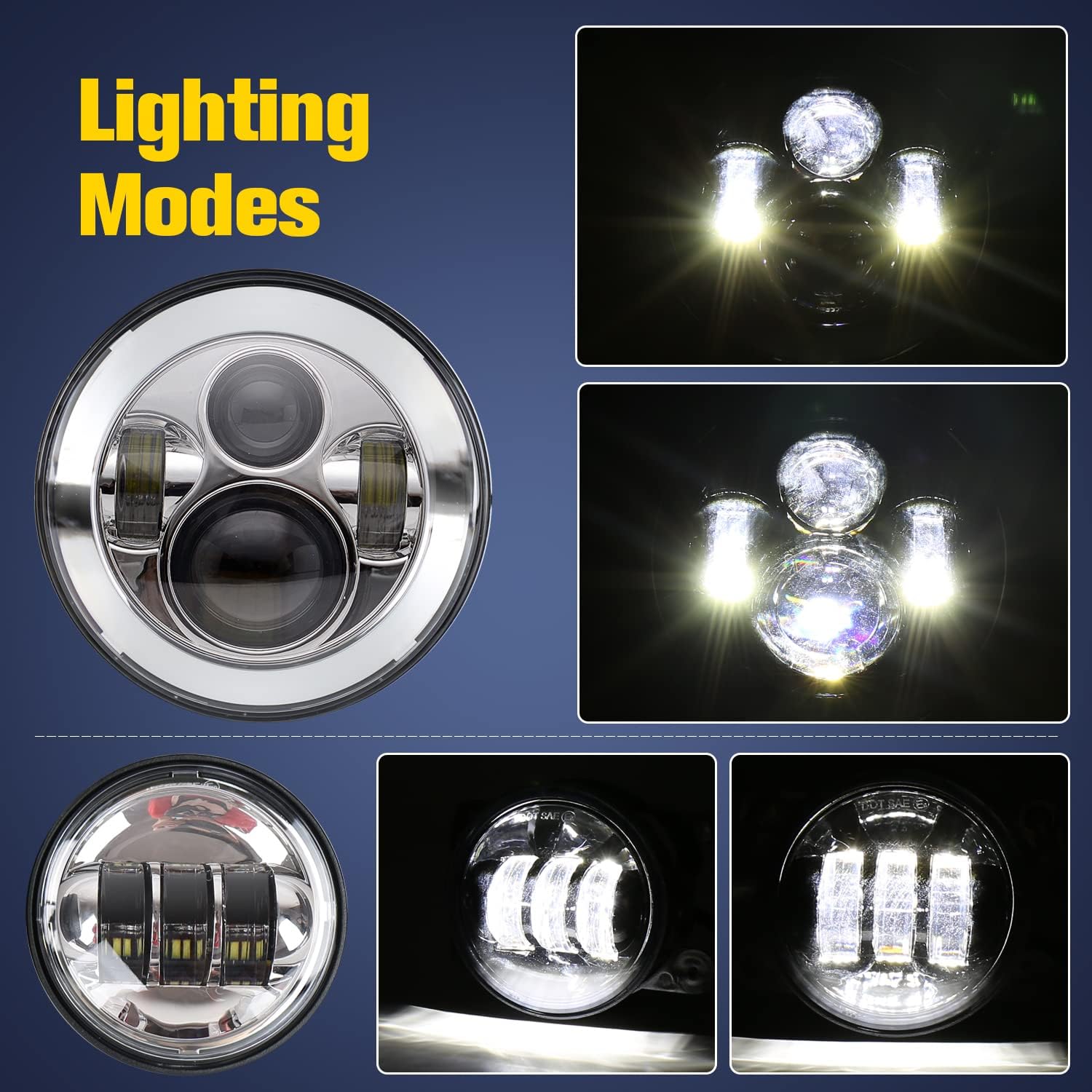 Uр Tо 40% оƒƒ HYZZ 7 inch LED Headlight 4.5 inch Fog Passing Lights Kit Motorcycle Compatible with Harley Davidson Fat Boy Street Glide Heritage Softail Road King Electra Glide Ultra Classic Switchback Chrome-No Halo