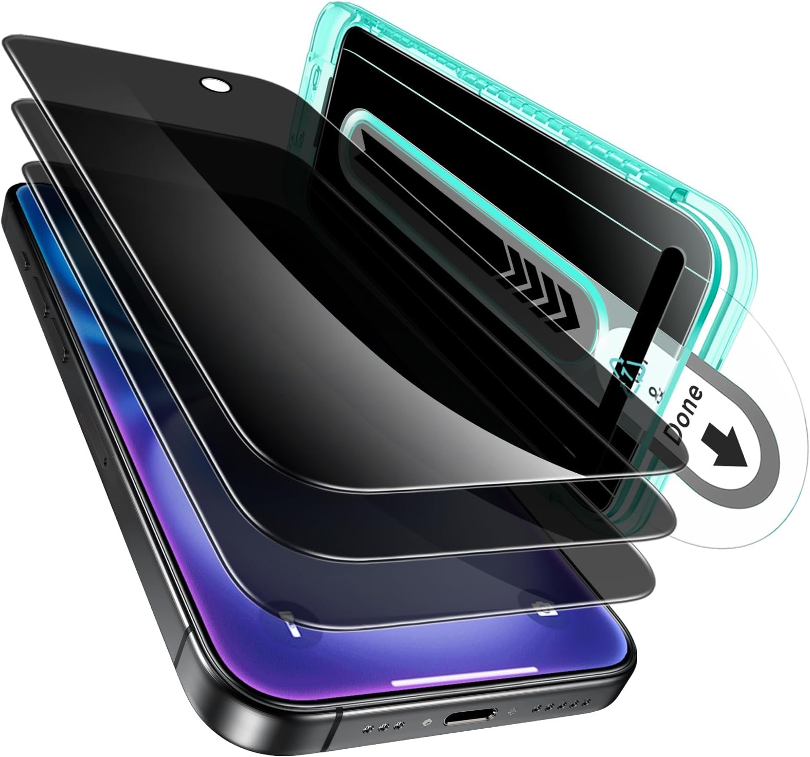 For iPhone 16 Plus/ 15 Plus Tempered Glass Screen Protector, 3 Pack, Antispy Tempered Glass Privacy Film with Flawless Fit Shelf, 9H Hardness, Anti-Scratch, HD