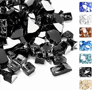 Hisencn Fire Glass 1/2 Inch - Onyx Black Reflective Tempered Fire Glass Rocks for Fire Pit, Outdoors and Indoors Natural or Propane Fireplaces, Fire Bowls Landscape Decoration, 10 Pounds