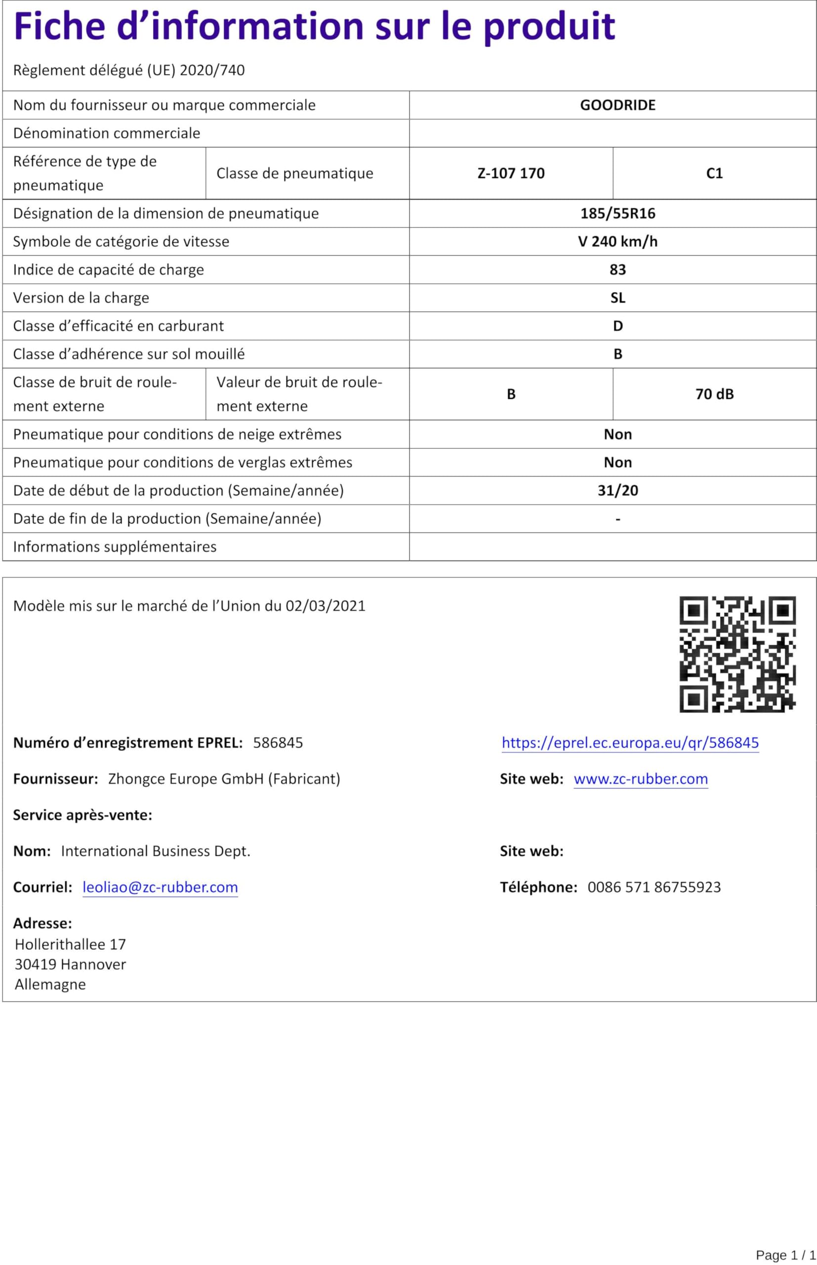 Goodride S7412855 Opona samochodowa, Dorosłych Unisex, Wielobarwny, Standardowy