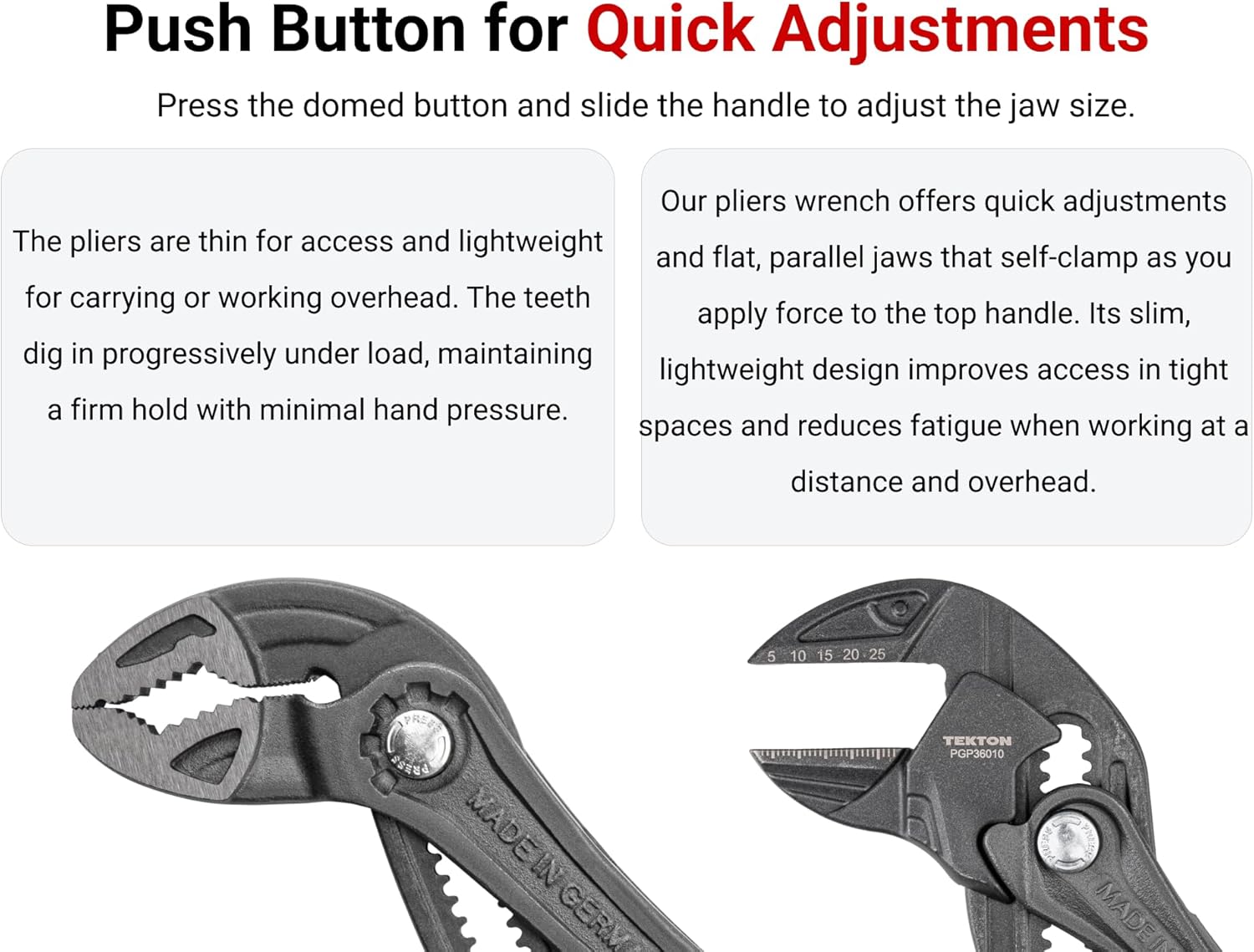 TEKTON Pliers Set, 2-Piece (Pliers Wrench, Angle Nose Push Button Adjustable) | PLR90001