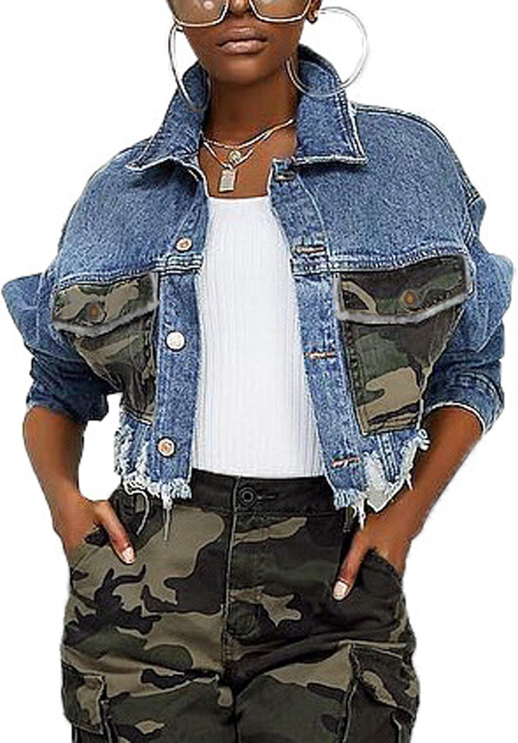 SeNight Women's Jean Jacket Long Sleeve Classic Distressed Fray Hem Tassels Denim Trucker Jackets