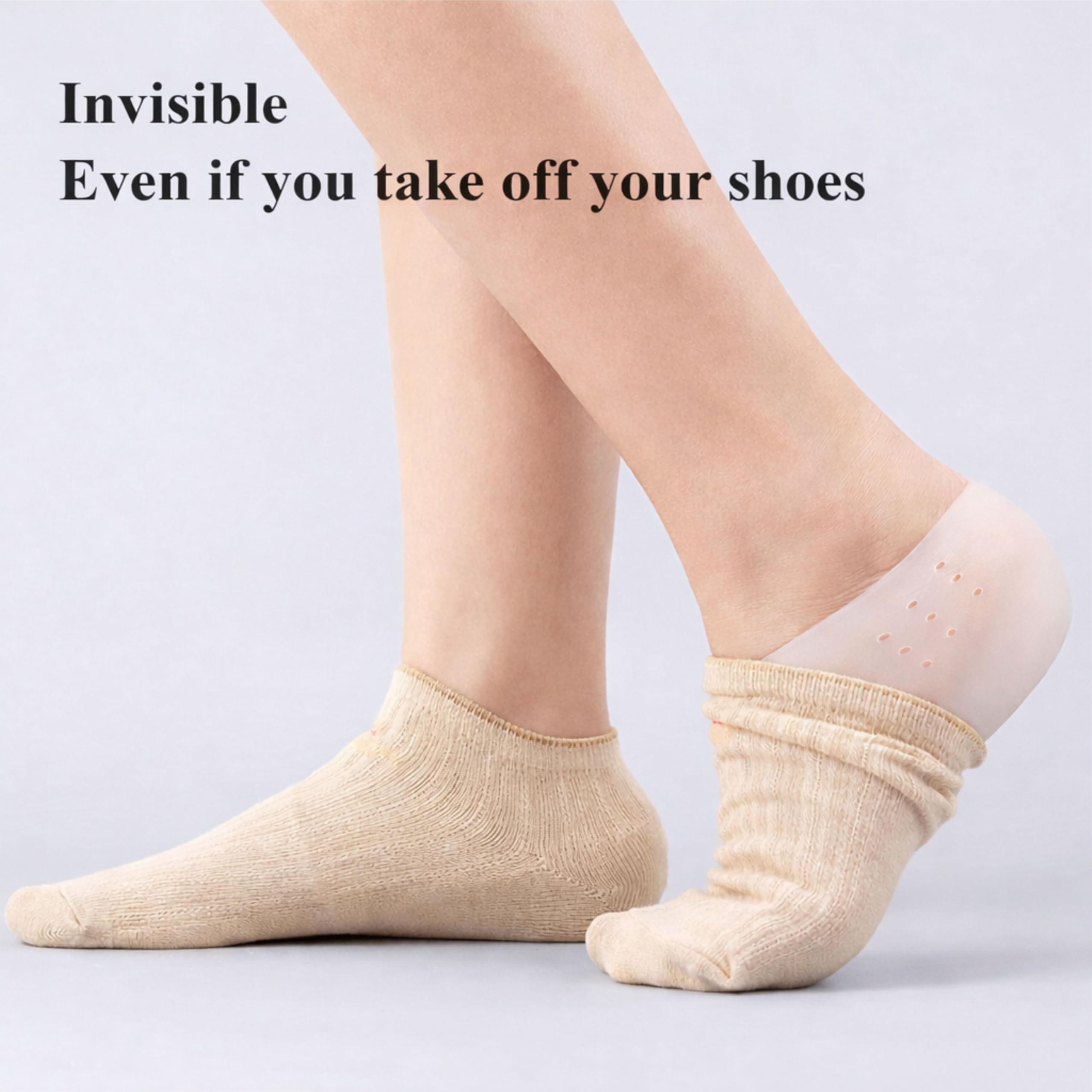 HEALLILY Height Increase Heels Sleeves Invisible Silicone Gel Heel Cushion Heel Cups For Plantar Fasciitis Inserts Pads 33-39Yards (4cm) 4