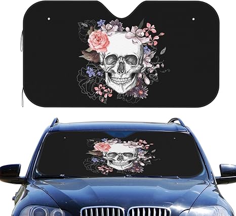 Foruidea Sugar Skull Flower Car Windshield Sun Shade Auto Sunshade for Car Truck SUV-Blocks Rays Sun Visor Protector-Keeps Your Vehicle Cool (51.2 X 27.5 Inch)
