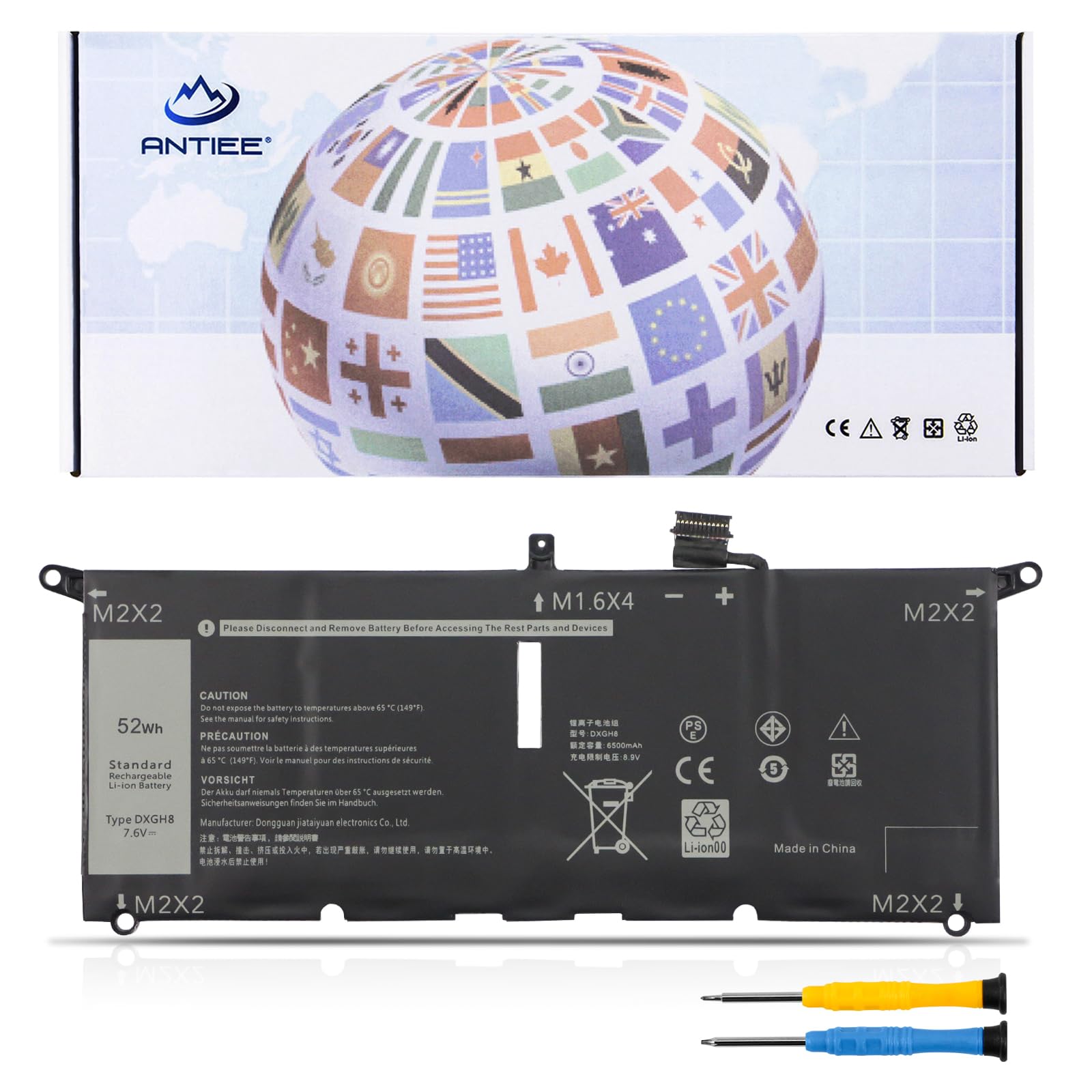 ANTIEE DXGH8 Laptop Battery for Dell XPS 13 9370 9380 7390 Inspiron 13 7390 7391 2-in-1 Inspiron 5390 5391 7490 Latitude 3301 E3301 Vostro 5390 5391 Series G8VCF H754V 0H754V P82G 7.6V 52Wh