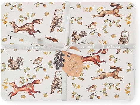 Cooksmart Forest Fable British Design Woodland Animal Print Cork Placemats, Heat Resistant and Durable, Stylish and Practical Tableware, Easy Wipe Clean, Set of 4