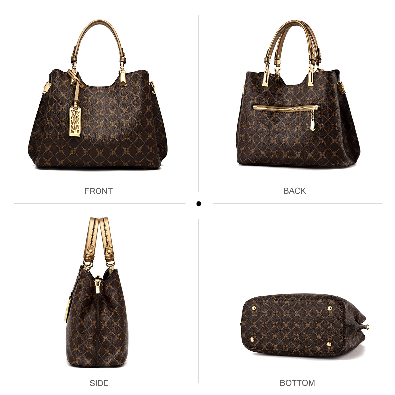 NICOLE & DORIS Frauen Handtasche Elegante Taschen für Damen Modern Tote Bag Mittelgroß Umhängetasche PU Leder Shopper Schultertasche mit Anhänger Bronze