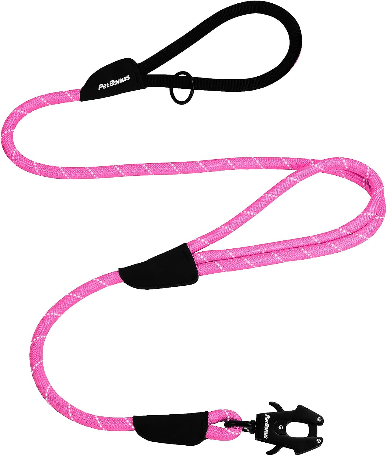 PetBonus Two Handles Dog Leash, 5FT Pet Rope Leash with Quick Release Clip | Comfortable Traffic Handle, Heavy Duty, Durable, Reflective, Walking Training Lead, For Medium Large Dogs, Black