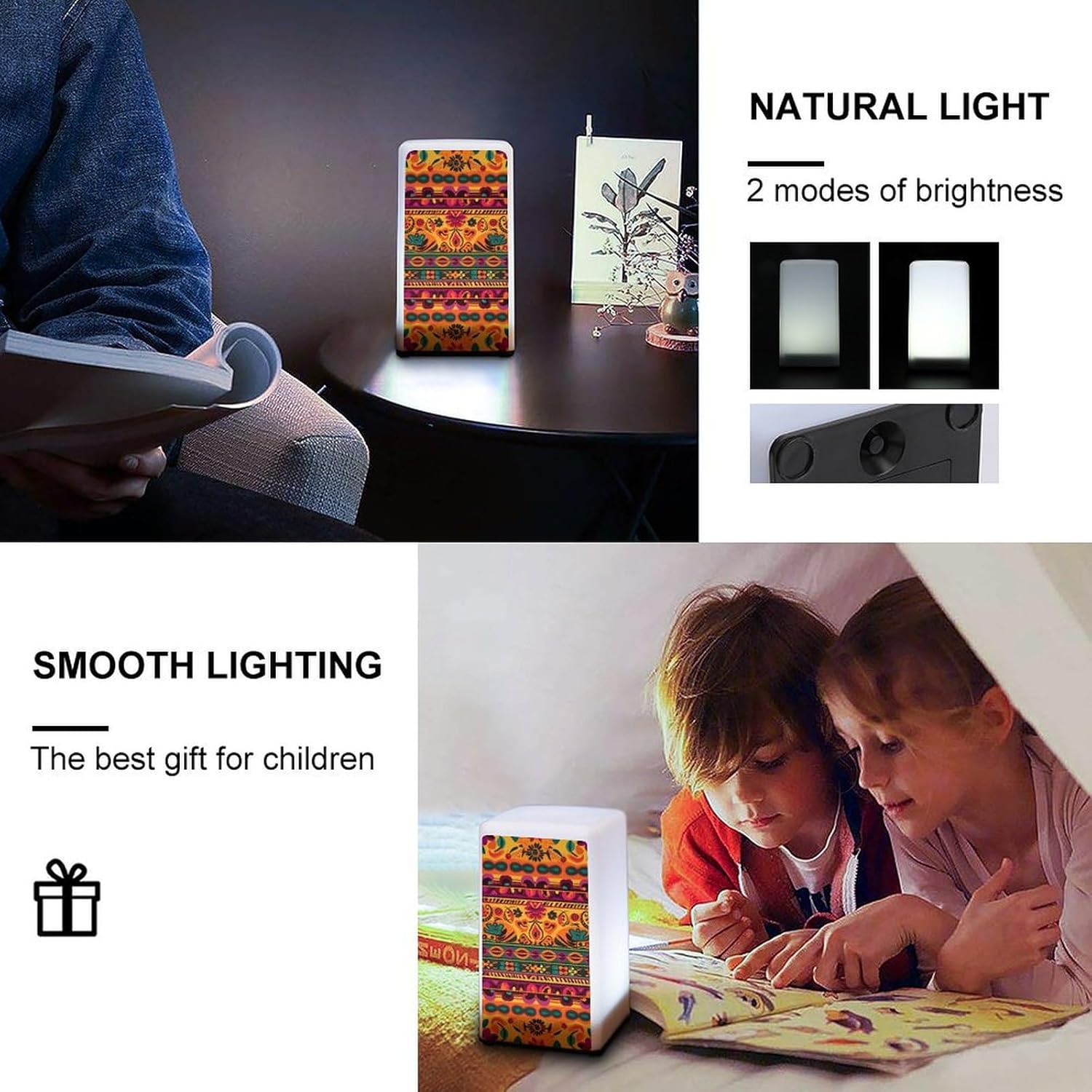 Desk Lamp for Office Home Dimmable Small Desk Lamp Mexican Folk Art Boho Battery Operated Lamp for Reading Study Work