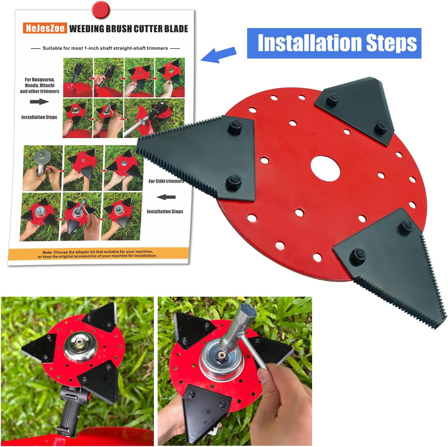 NeJesZoe Steel Weed Trimmer Head Brush Cutter Blade, Weed Trimmer Blade Head for Weed Eater,Brush Cutter,Weed Wrackers, Compatible with Husqvarna, Sthil, Honda, Grass Removal