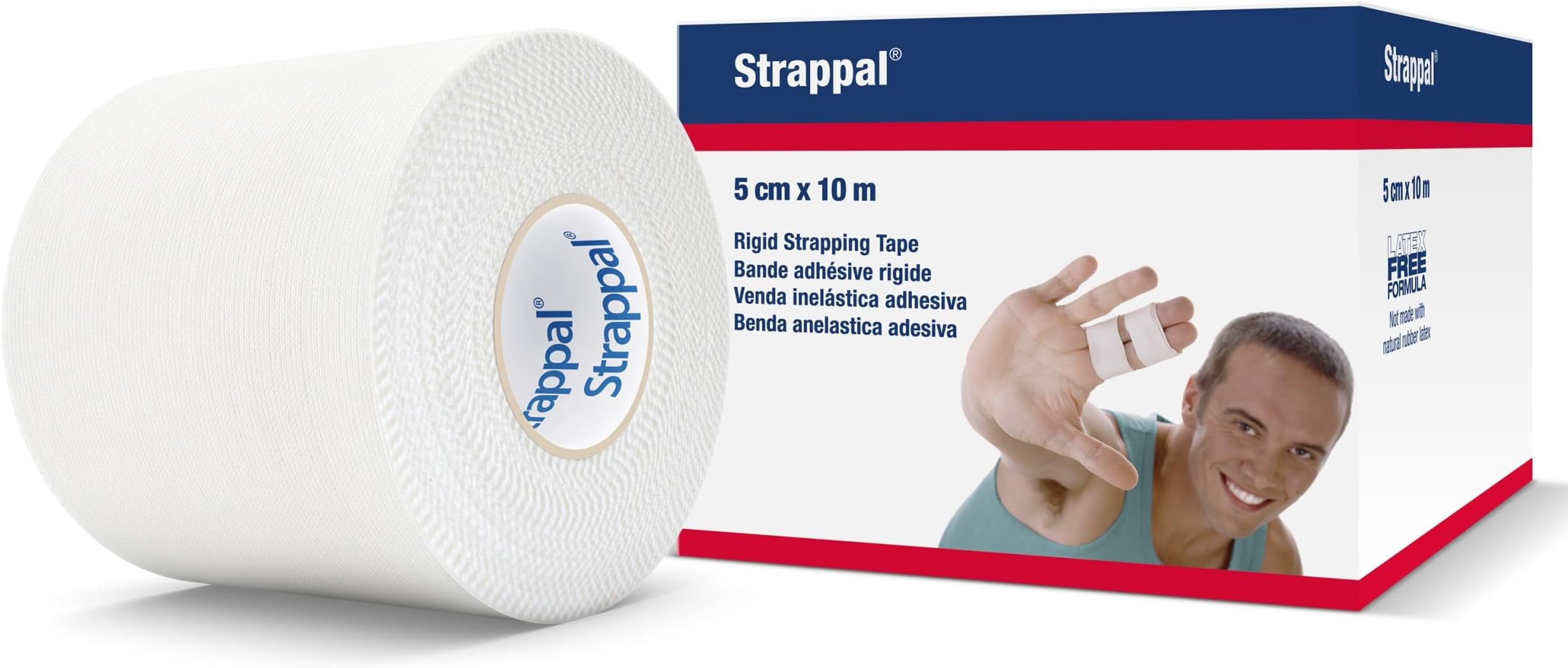 Adhesive Non-Elastic Strapping Tape – for Sports Injuries, Strains and Sprains – 5cm x 10m, White, 1 Roll