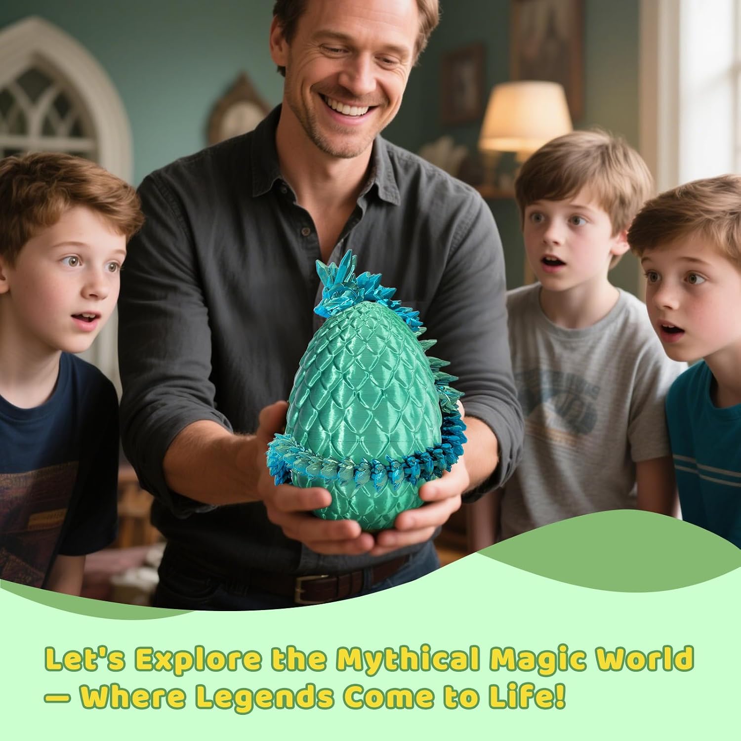 Size M Mydethun 3D Printed Dragon Egg with Dragon Inside - Unique Executive Toy for Office Decor and Kids' Concentration; Verdara Green Egg, Size M
