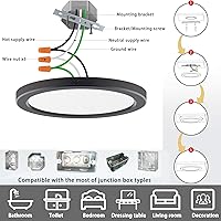 Vista 5 de Lámpara de techo LED de 7 pulgadas, montaje empotrado, atenuable, luz de techo plana redonda ultra delgada de 5000 K, luz diurna, lámpara de techo