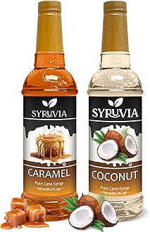 Syruvia Coffee Syrup Variety Pack - Caramel & Coconut- Gluten-Free, Kosher, 25.4 fl oz Bottles - Enhance Your Coffee Experience with Premium Flavoring Syrups