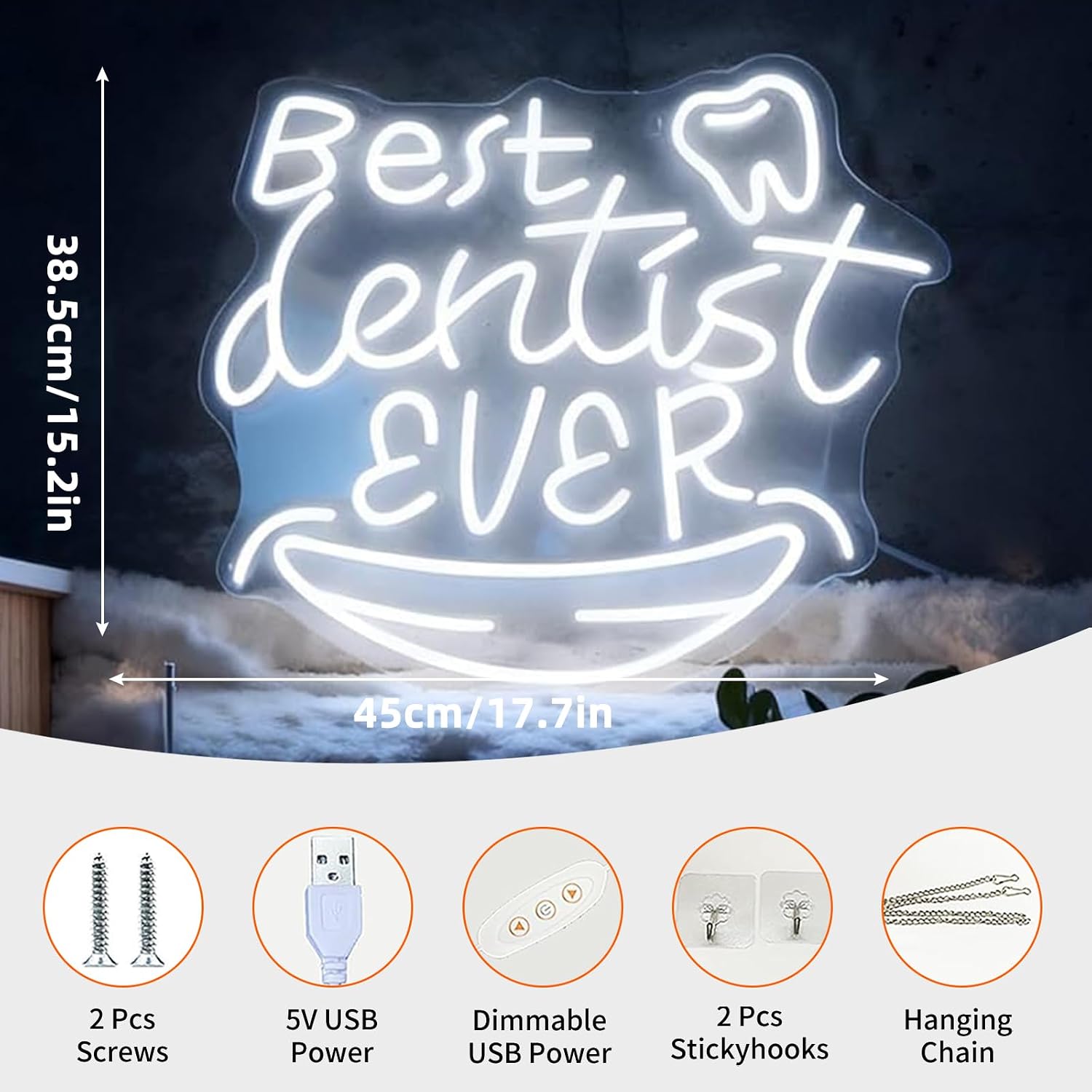 Best Dentist Ever Neon Sign, USB Powered Dimmable Decorative Neon Light Dental Office Clinic Workplace Waiting Room Wall Table Decor Dentist Appreciation Gift 17.7 x 15.2 In