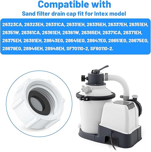 Miniatura 3 de 11456 Tapa de válvula de drenaje de piscina con junta tórica para bomba de filtro de arena, compatible con Intex 11456, tapa de drenaje de filtro de