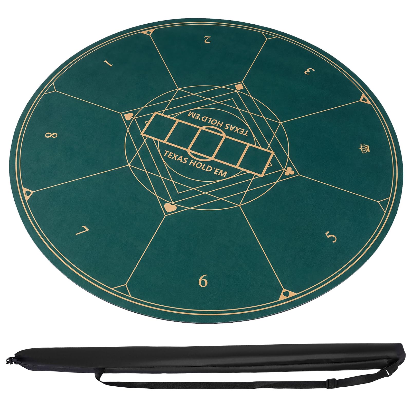 COSTWAY Round Poker Mat, 8 Player Foldable Texas Holdem Table Layout Mat with Anti-Slip Rubber Base & Carrying Bag, Portable Poker Tabletop for Card Casino Game, Green (120cm/47 Inches)
