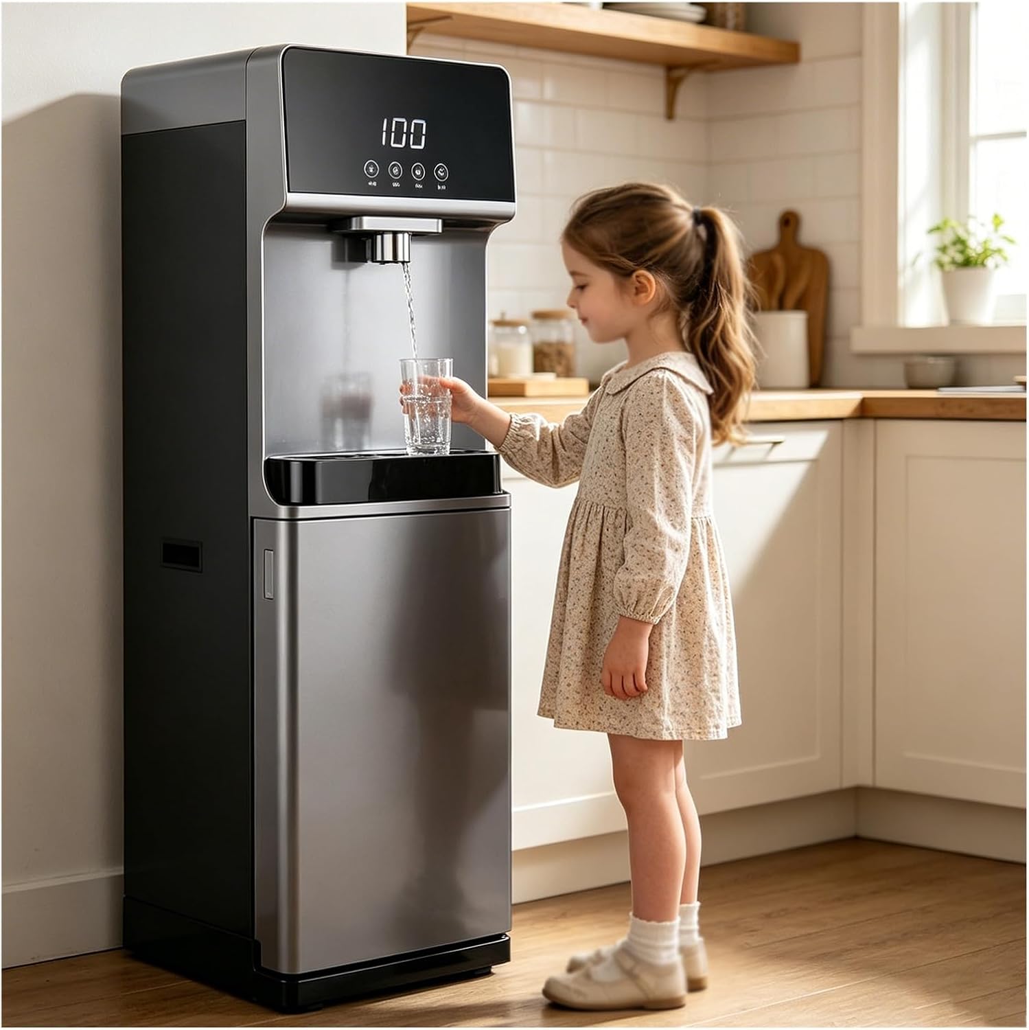 Bottom-Loading Water Cooler Dispenser,Digital Display Hot and Cold Water Dispenser,5-Level Temperature Adjustment,Floor Standing Machine for Home & Office Use