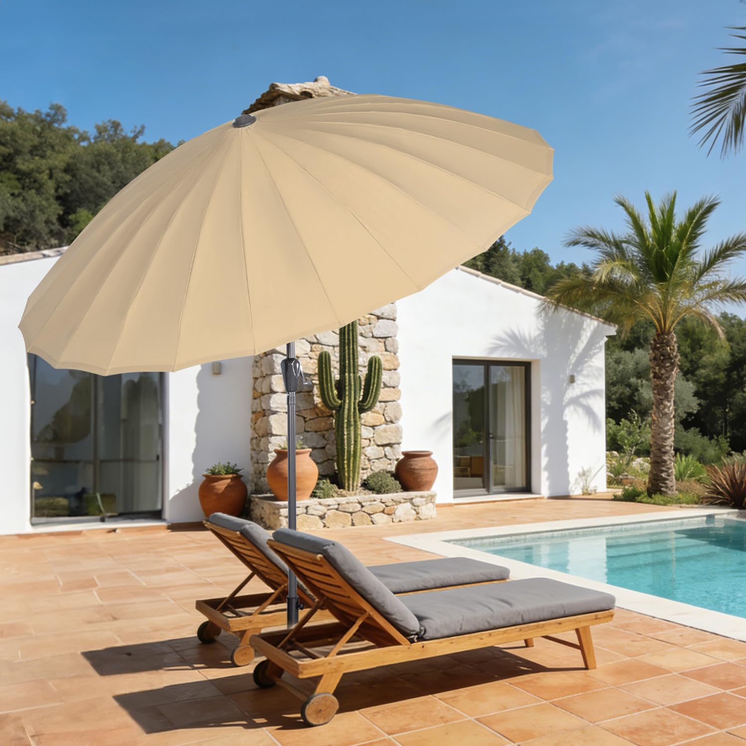 Angel Living 250cm Sonnenschirm Sonnenschutz neigbar Rostfrei aus Stahl und Polyester (Beige)