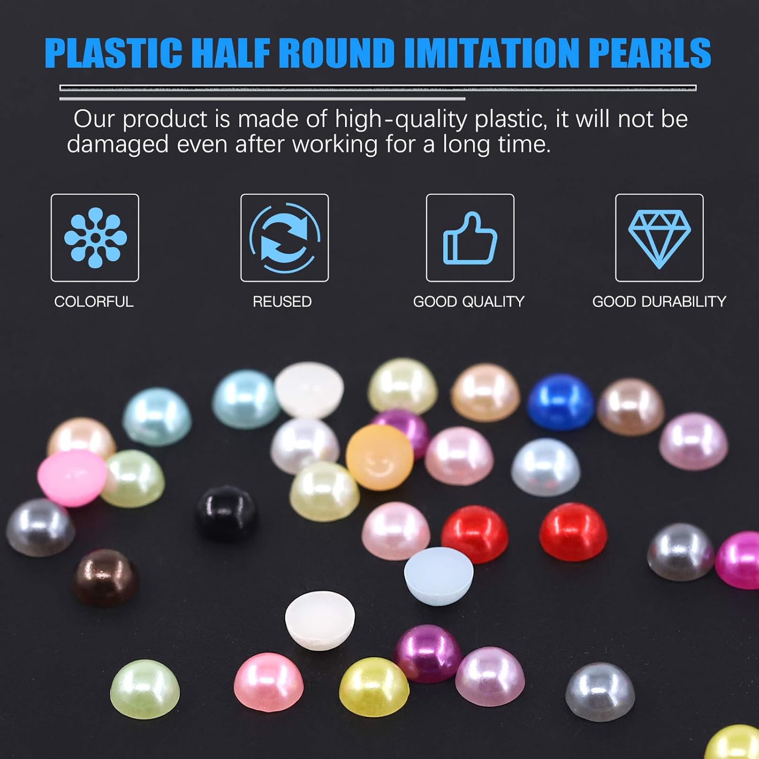 Glarks 2880Pcs 6MM 24 Colors Beads Flat Back Half Round Pearl Bead Cabochon Pearl Flatback Beads Set - Image 3