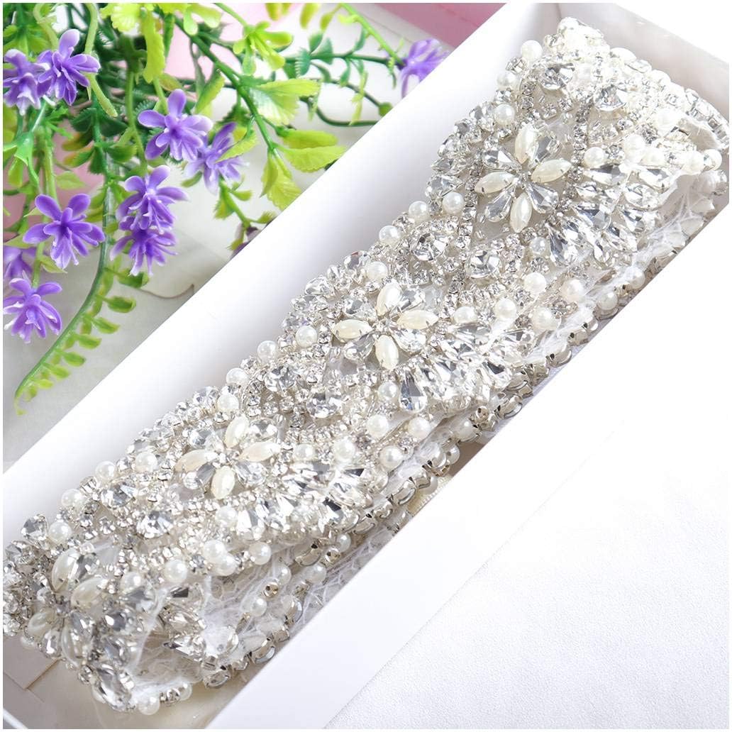 Pearl and Rhinestone Bead Trim, Bridal sash Belt, Crystal Bead Trim, Bridal sash Applique, ONE Yard