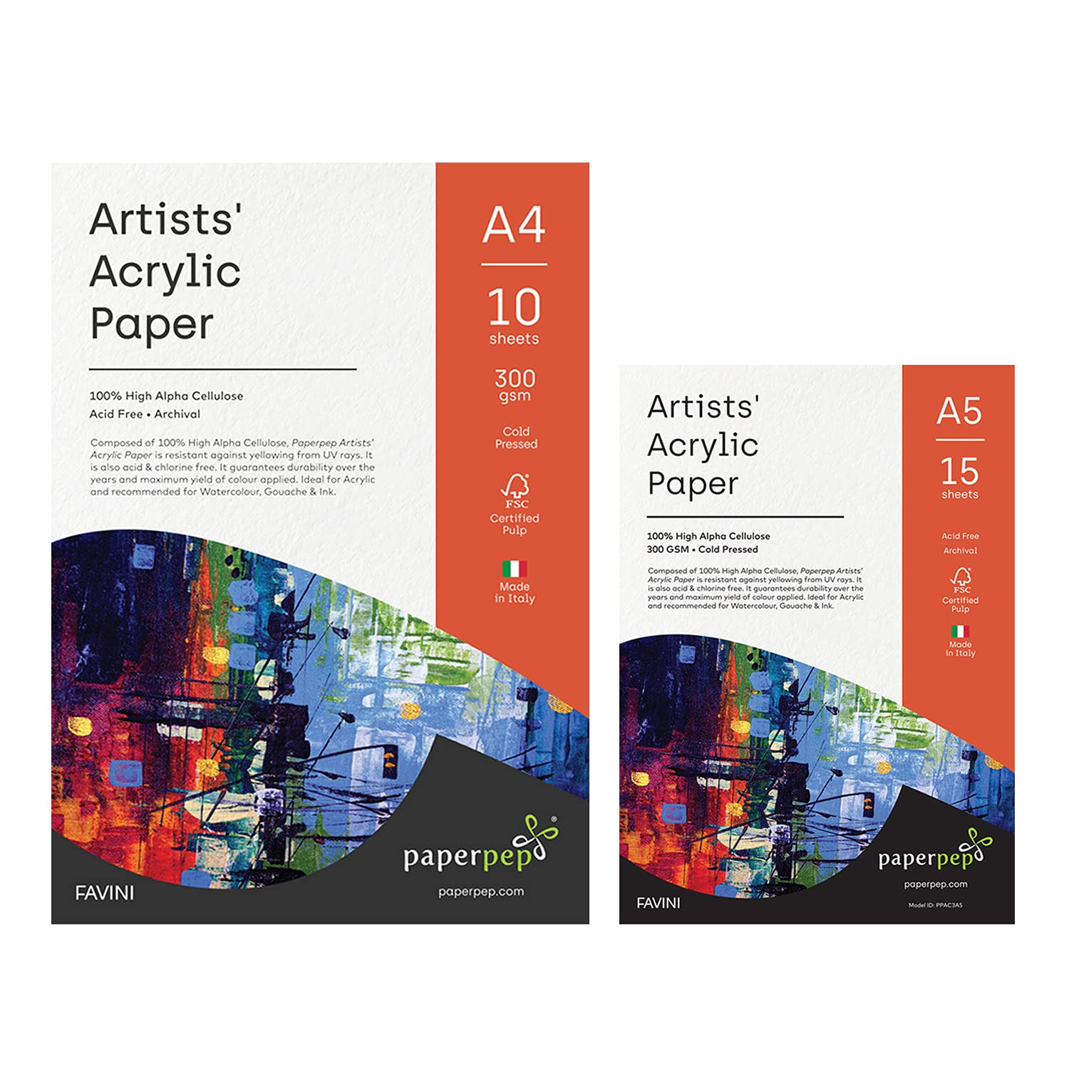 PaperPep Artists Acrylic Paint Paper 300GSM Cold Pressed A4 (Pack of 10) + A5 (Pack of 15) for Acrylic, Watercolour, Gouache, Ink, Wet & Mixed Media, Art Painting, Drawing for Artists & Amateurs (B094R5FY8Y) Amazon Price History, Amazon Price Tracker