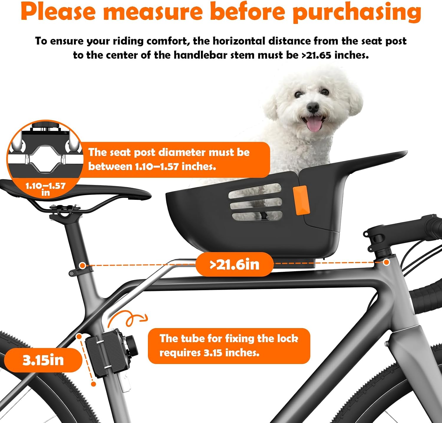 Dog Bike Basket for 26 lbs, Pet Bike Carrier with Integrated Sturdy Seat, Waterproof Scratch-Resistant Nylon Cushion, Adjustable Straps & Rustproof Metal Frame for Small/Medium Dogs, Black