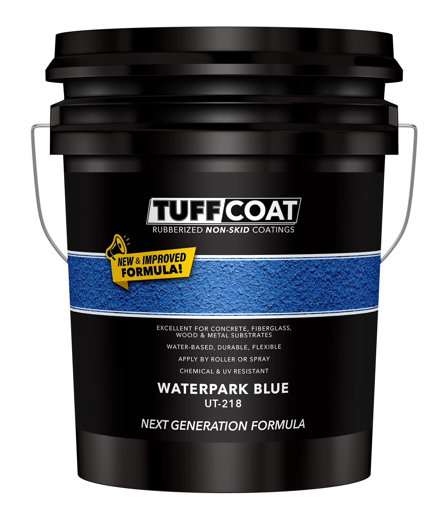 Tuff Coat Medium Texture Rubberized Non-Skid Deck Coating – Textured Non-Slip Safety Surface for Pool Decks, Docks, Boat Ramps, Patios, Walkways &amp; High-Traffic Areas (UT-218 Waterpark Blue-5-gallon)