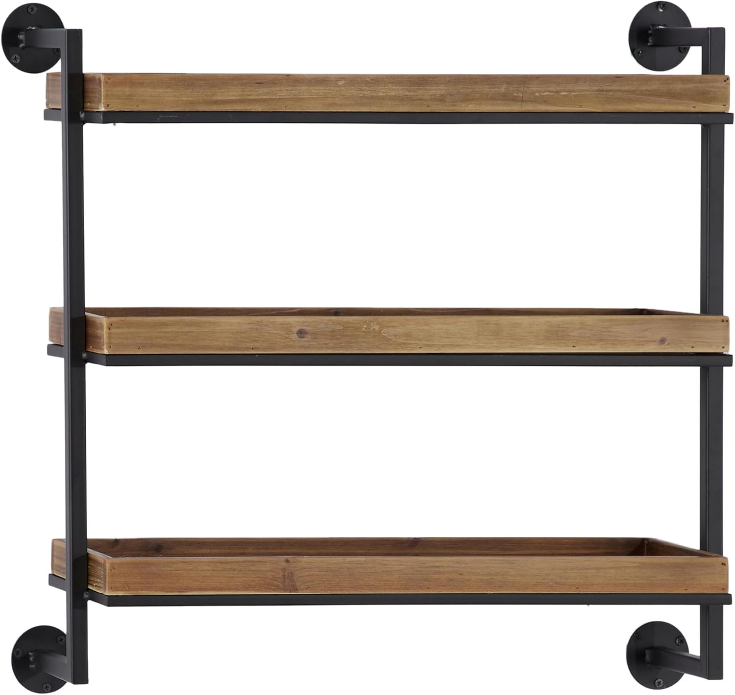 Deco 79 Metal 3 Shelves Wall Shelf, 26" x 23" x 7", Brown