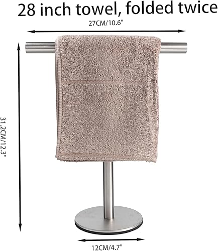 Vista 3 de Toallero de mano de baño, soporte para toallero en forma de T, acero inoxidable SUS304, acabado cepillado, barra de torre para baño, cocina, tocador