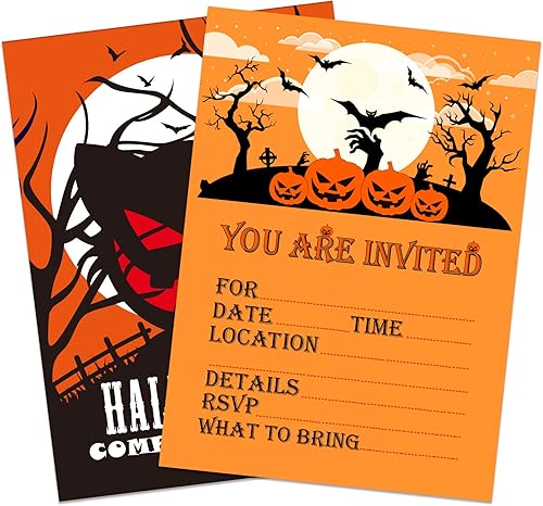 SICOHOME Tarjetas de invitación de Halloween, invitaciones de fiesta de Halloween de 5 x 7 pulgadas con sobres para niños y adultos, 12 tarjetas de