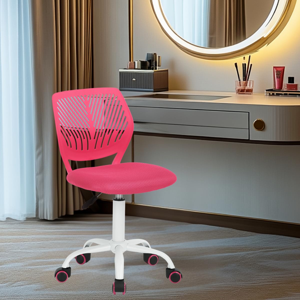FurnitureR Fauteuil de Travail pivotant à 360° pour Adolescentes avec Dossier en Maille PP Hauteur réglable Rose