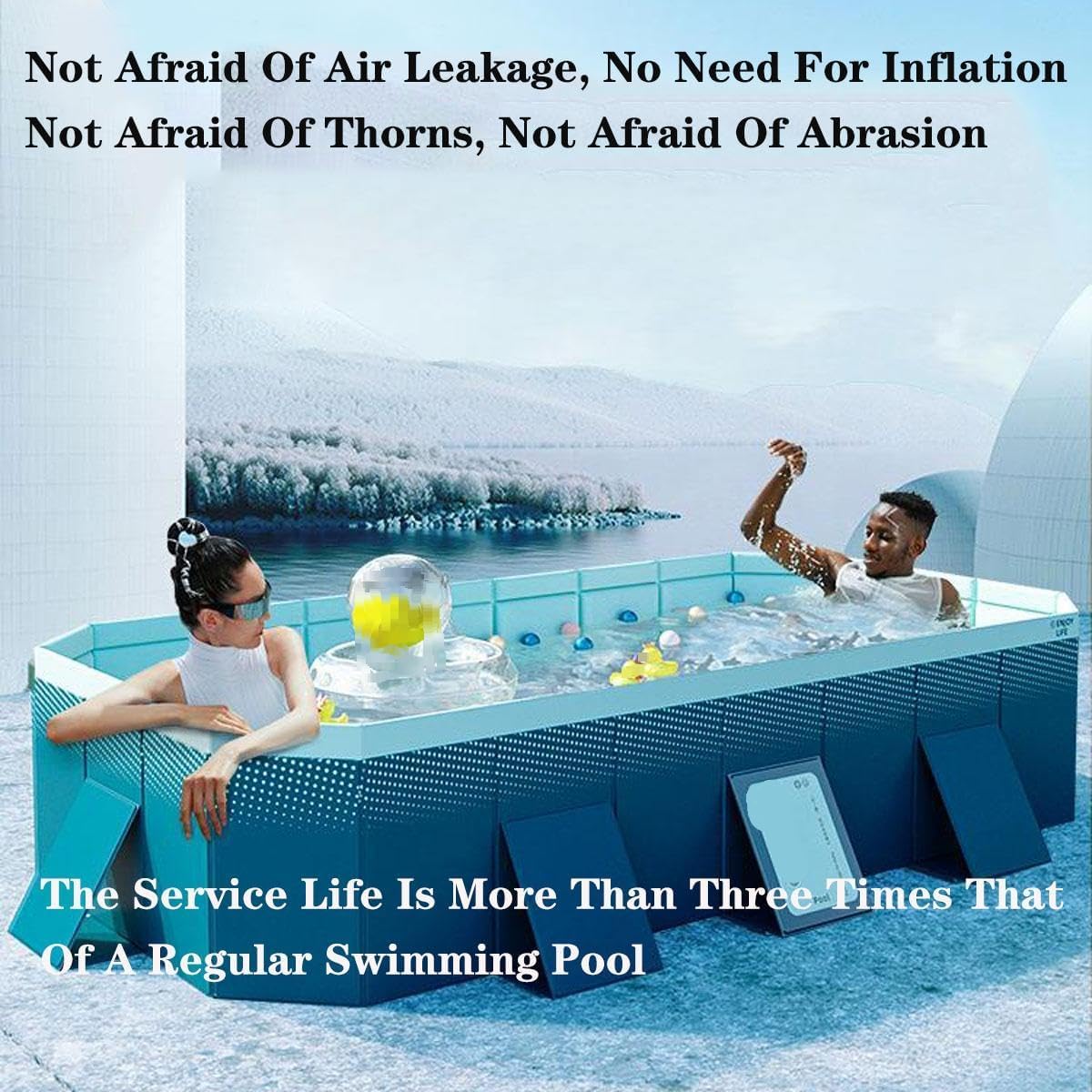 Piscina plegable no inflable, baño plegable portátil para niños y mascotas, diseño resistente a prueba de fugas con asa de transporte para jardín, balcón, camping, uso al aire libre