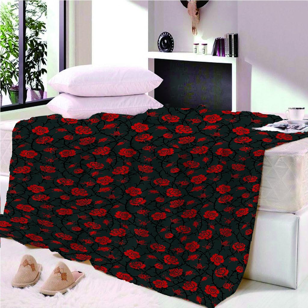 Manta De Franela De Microfibra 150X200Cm Manta De Felpa Suave para Sofá Cama 3D Flor Rosa Roja Impresión Patrón Manta Polar Invierno Gruesa Y Esponjosa Caliente Transpirable