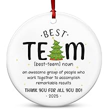 TEEZWONDER Best Team Ever Gifts - Ceramic Christmas Ornaments 2025 with Card for Christmas Tree Decorations - Office Group Gifts for Coworkers Employees Friends, Appreciation Thank You Gift Ideas