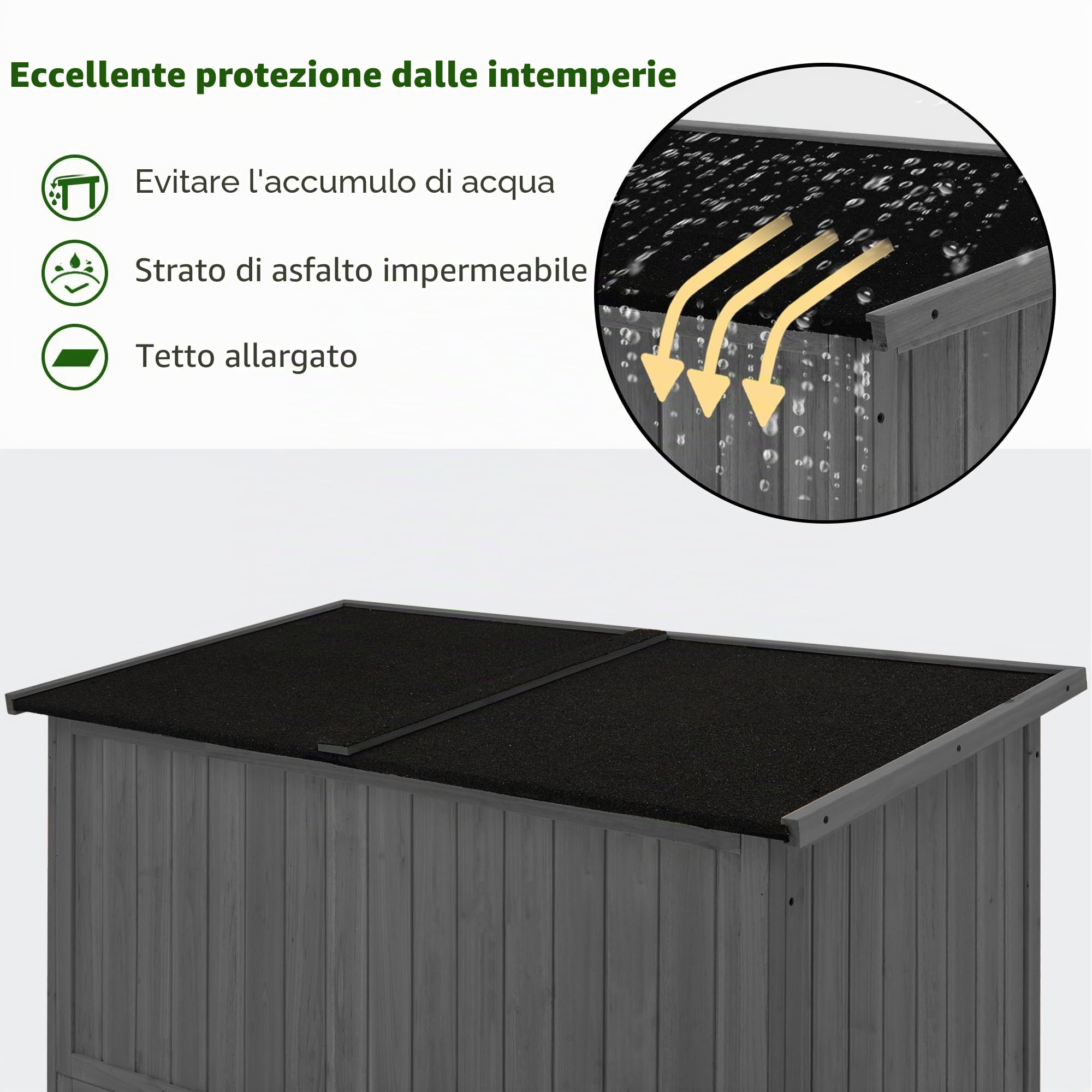 M MCombo armadio da giardino in legno, casetta da giardino piccola resistente alle intemperie, casetta per attrezzi da esterno, per area esterna balcone terrazza, 59×127×168 cm, 0912-F (grigio)
