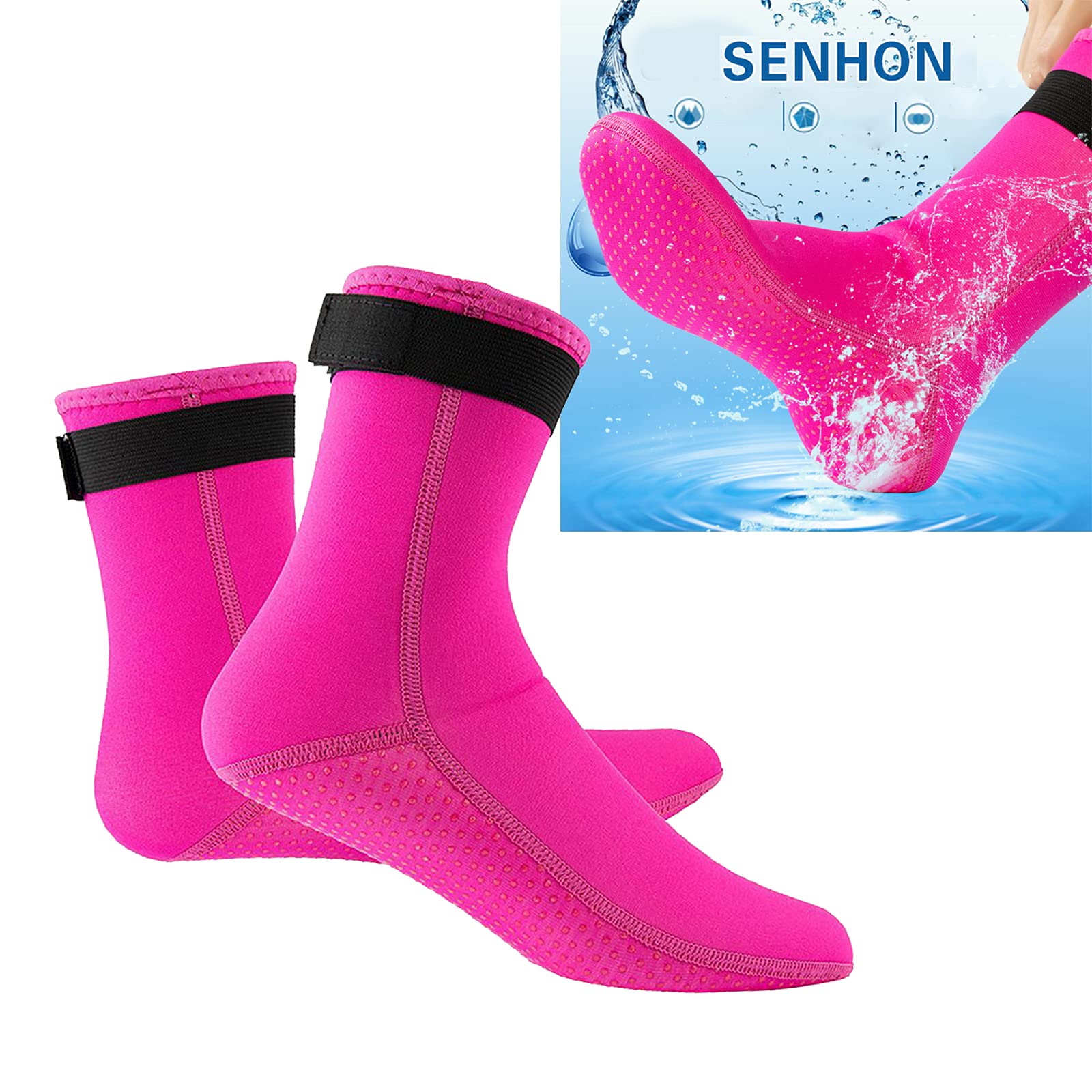 Botas de buceo de neopreno de 3 mm, calcetines de esnórquel, color rojo rosa, talla XS